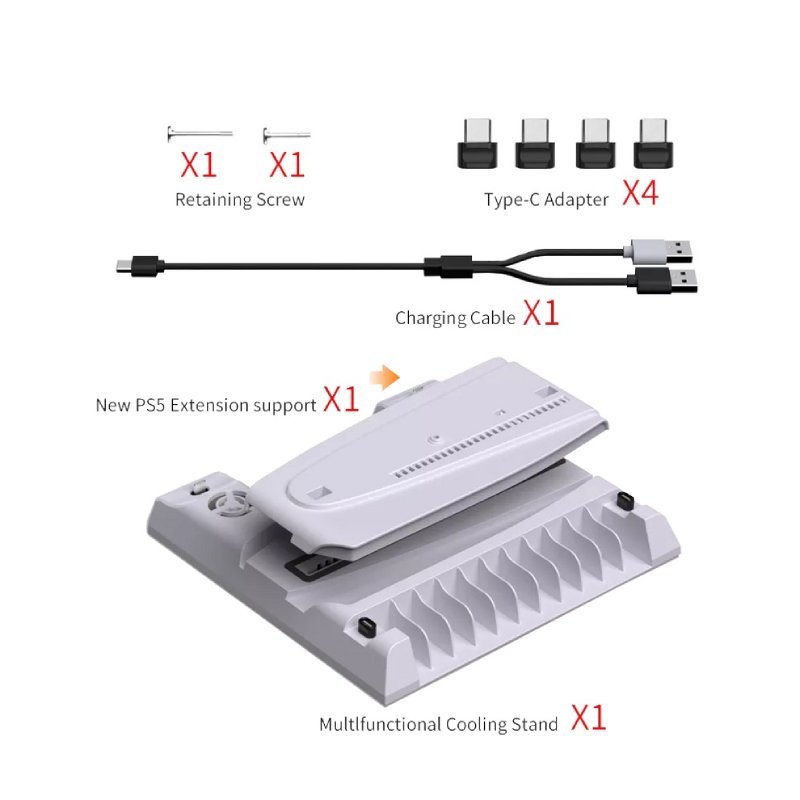 Dobe Multifunctional Βάση Φόρτισης & Ψύξης για PS5 / Slim / Pro με 2 Ανεμιστήρες Λευκή