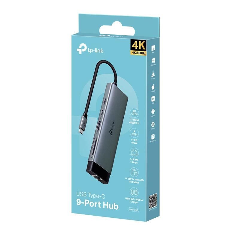 TP-Link UH9120C USB-C Hub 9-in-1 με HDMI 4K PD 100W Ethernet Γκρι