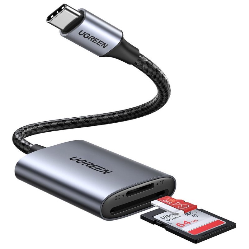 Ugreen CM401 USB-C Card Reader για SD / microSD Κάρτες Μνήμης Γκρι