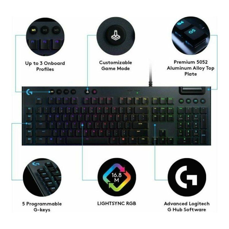 Logitech G815 LIGHTSYNC RGB Μηχανικό Gaming Πληκτρολόγιο GL Tactile US