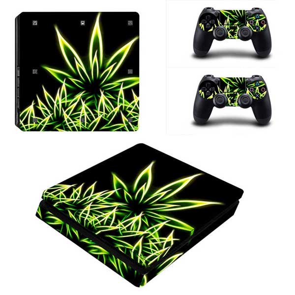 Sticker Skin Green Leaf #01 Αυτοκόλλητο + 2 Controller Sticker - PS4 Slim Console