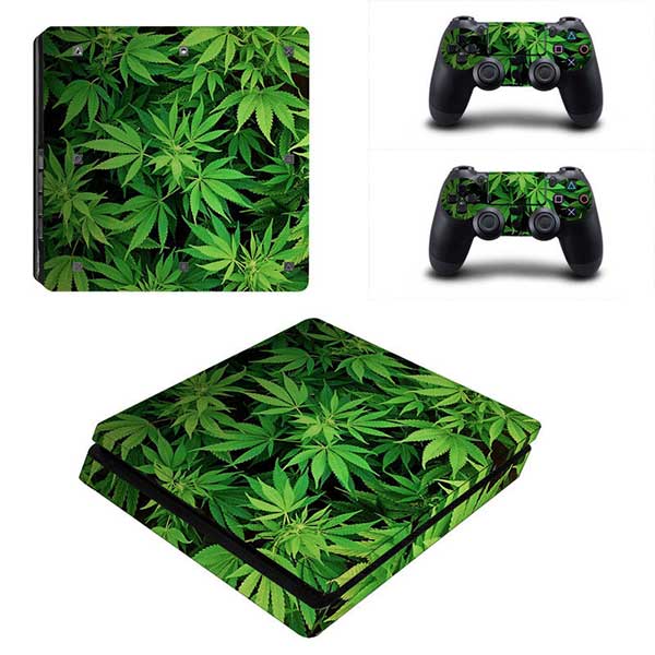 Sticker Skin Green Leaf #02 Αυτοκόλλητο + 2 Controller Sticker - PS4 Slim Console