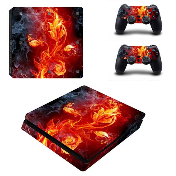 Sticker Skin Flower Flames Αυτοκόλλητο + 2 Controller Sticker - PS4 Slim Console