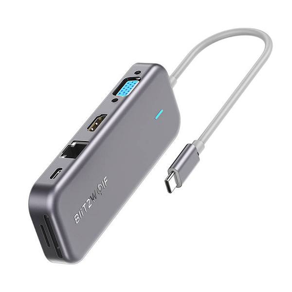 Adapter Blitzwolf BW-TH8 USB-C To HDMI 4K / 1x VGA / 2x USB 3.0 / 2x USB 2.0 / 1x USB-C PD / SD / MicroSD / RJ45 Ethernet / 1x 3.5mm Audio Port