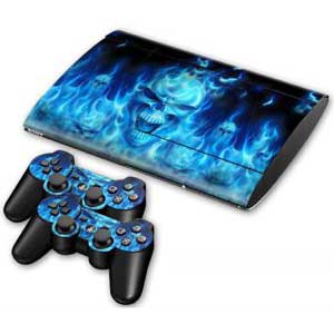 Sticker Skin Blue Skull Αυτοκόλλητο + 2 Controller Skin - PS3 Super Slim Console