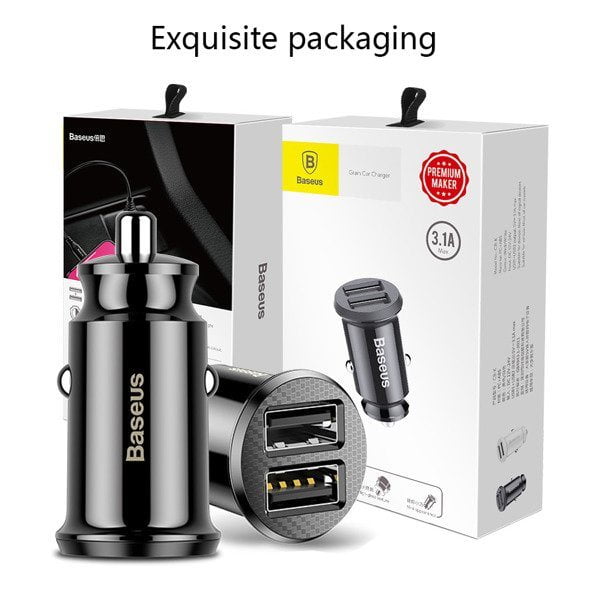 Car Charger Grain Baseus 2x USB 5V 3.1A Black Φορτιστής Αυτοκινήτου