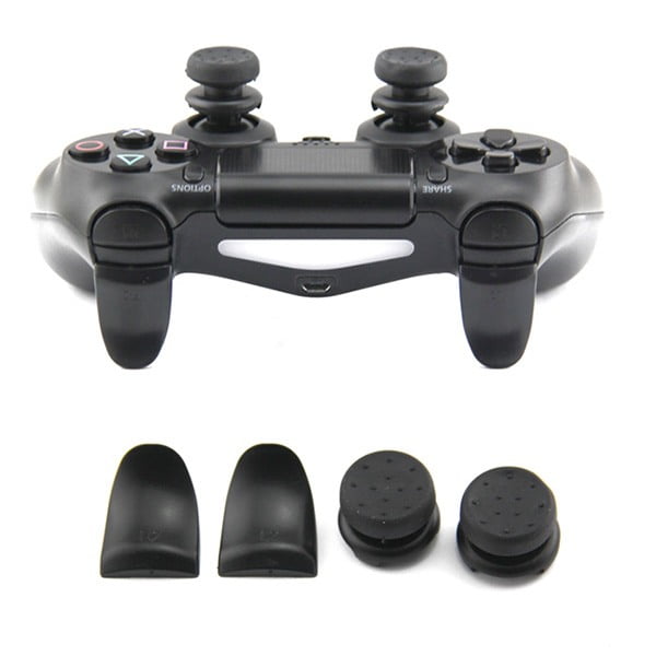 Extended Trigger R2 L2 Black & FPS Grips Caps Black - PS4 Controller