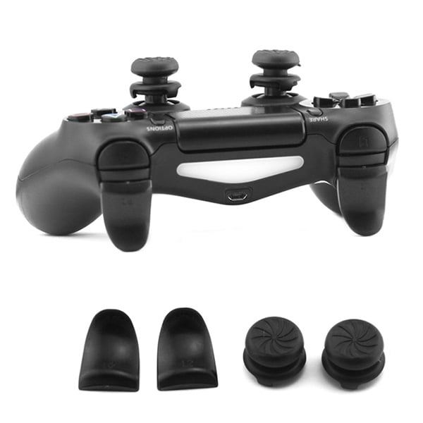 Extended Trigger R2 L2 Black & FPS Grips Caps Black Vortex - PS4 Controller