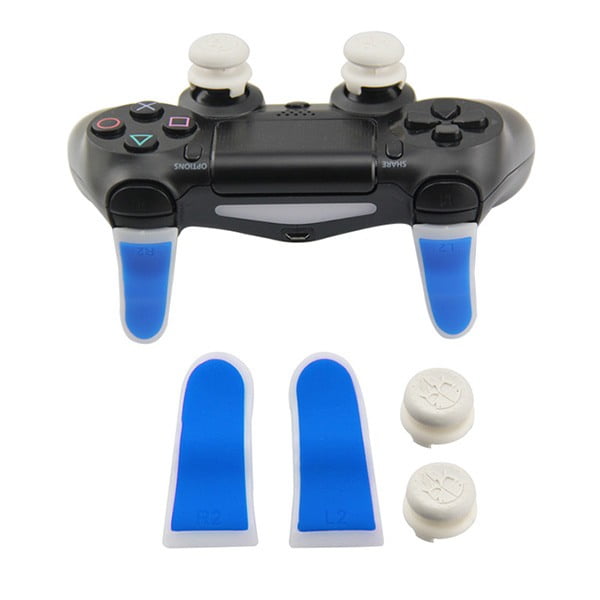 Extended Trigger R2 L2 Blue / White & FPS Grips Caps White Skull - PS4 Controller