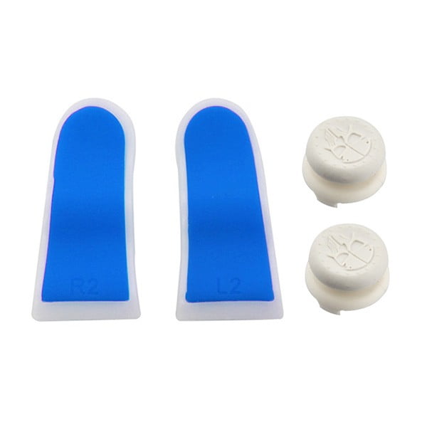 Extended Trigger R2 L2 Blue / White & FPS Grips Caps White Skull - PS4 Controller