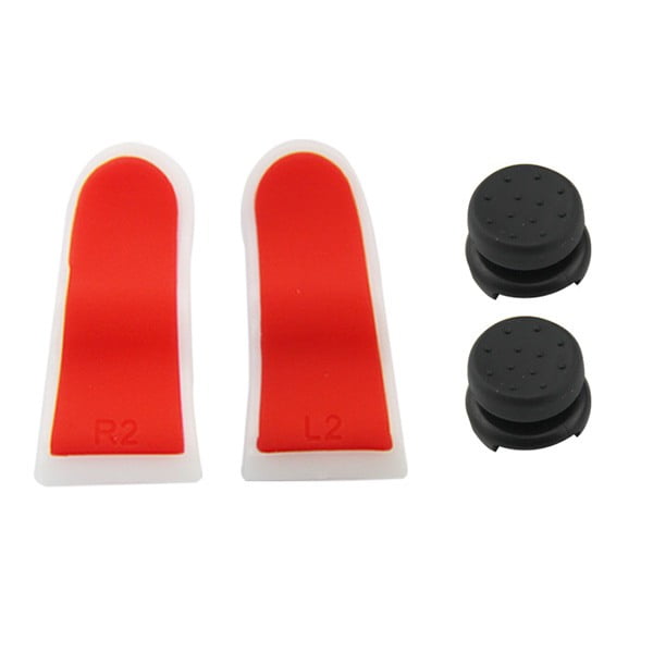 Extended Trigger R2 L2 Red / White & FPS Grips Caps Black - PS4 Controller