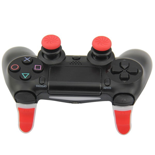 Extended Trigger R2 L2 Red / White & FPS Grips Caps Red - PS4 Controller