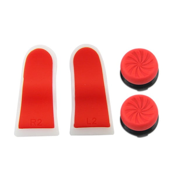 Extended Trigger R2 L2 Red / White & FPS Grips Caps Red - PS4 Controller