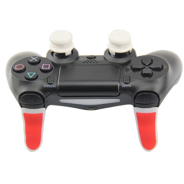 Extended Trigger R2 L2 Red / White & FPS Grips Caps White Skull - PS4 Controller