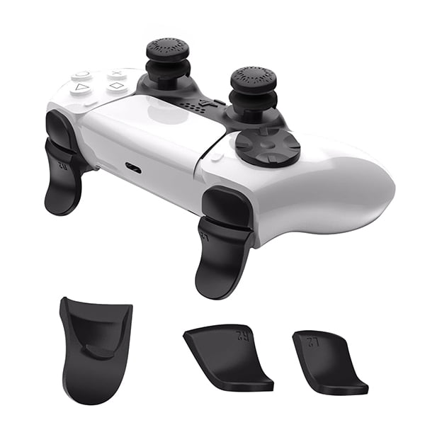 Extended Triggers R2 L2 Black & FPS Grips Caps Black - PS5 Controller