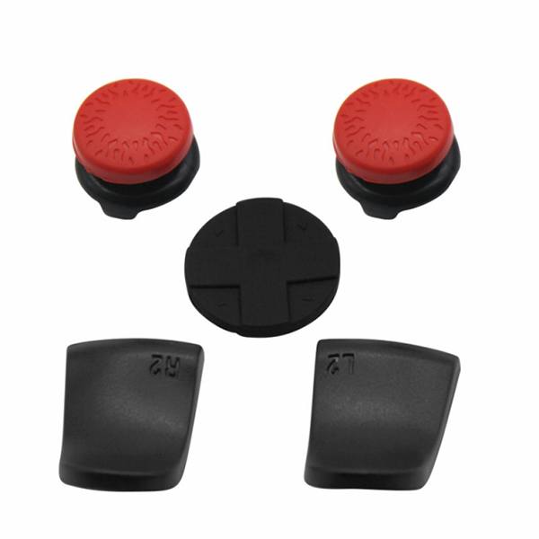 Extended Triggers R2 L2 Black & FPS Grips Caps Red - PS5 Controller