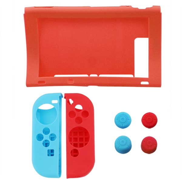 Silicone Case Skin Red With Thumbstick Caps Grip - Nintendo Switch Console