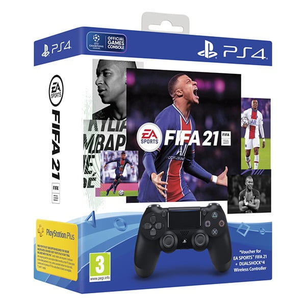 Sony Playstation DualShock 4 Wireless Controller Black V2 & FIFA 21 & FUT 21 Voucher - PS4 Game